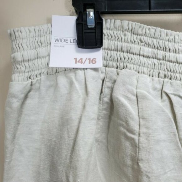 Lane Bryant Wide Leg Linen Blend Pants 14/16 khaki tan elastic pants NWT tie wai - Picture 4 of 9